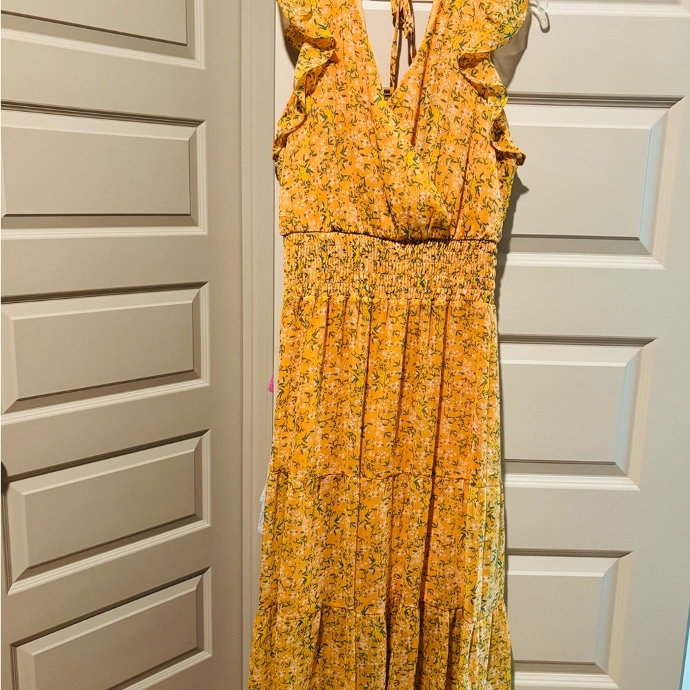 Sienna Sky Yellow Floral Ruffle-Sleeve Maxi Dress